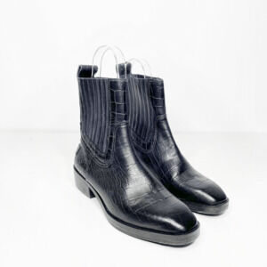 vtg FOUNDRY Supply Co Main Boot Black leather croc embossed mid calf womens 6.5